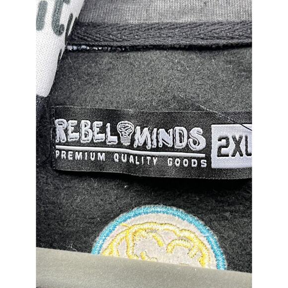 REBEL MINDS Sweatshirt Men's Size XXL Hoodie Full Zip Black Embroidered Pockets - Picture 4 of 8